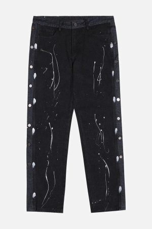 Concert Outfit Vintage Splash Ink Breasted Jeans