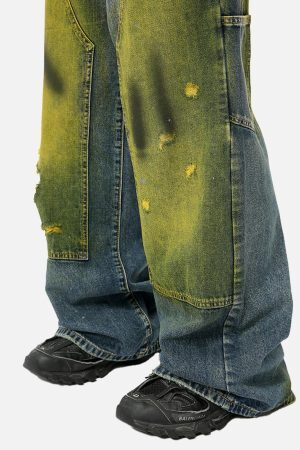 Concert Outfit Vintage Spray-Painted Patch Ripped Jeans