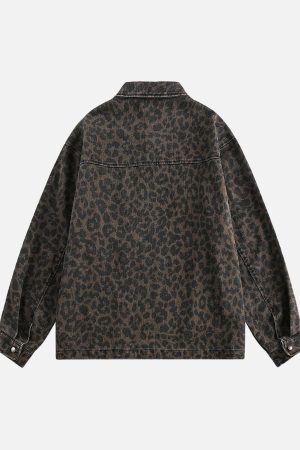 Concert Outfit Vintage Washed Cheetah Denim Jacket