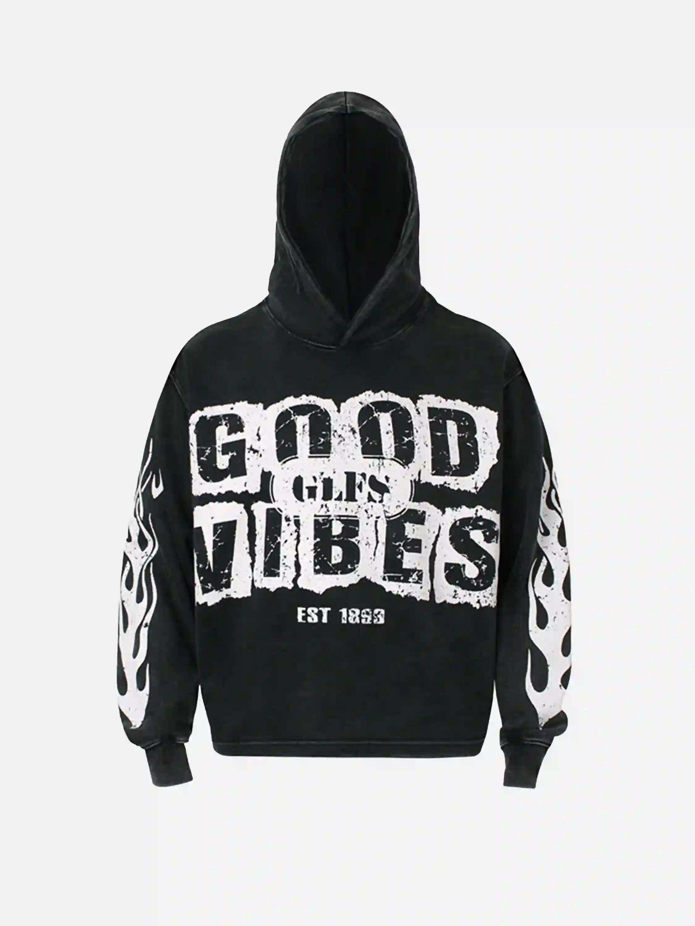 Concert Outfit Vintage Washed Letter Print Hoodie