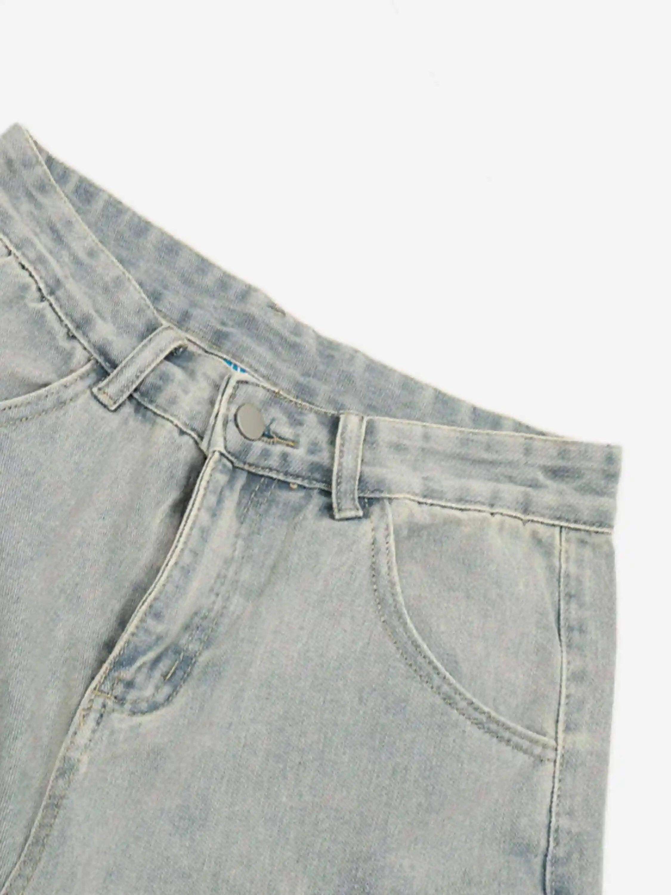 Concert Outfit Vintage Washed Loose Wide-Leg Denim Jorts
