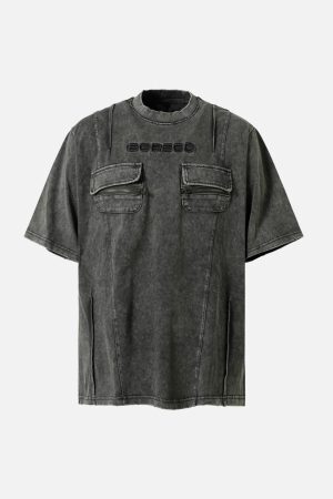 Concert Outfit Vintage Washed Multi-Pocket T-Shirt