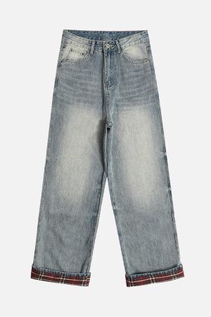 Concert Outfit Vintage Washed Plaid Baggy Jeans