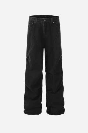 Concert Outfit Vintage Washed Pleated Straight Jeans