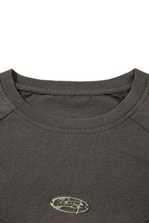 Concert Outfit Vintage Washed Stitching Rivets T-Shirt