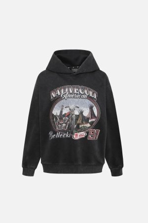 Concert Outfit Vintage Washed Worn Loose Print Hoodie