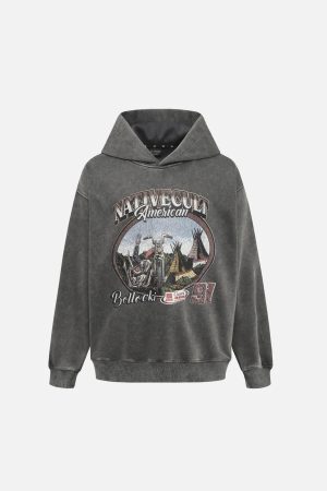 Concert Outfit Vintage Washed Worn Loose Print Hoodie