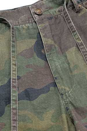 Concert Outfit Washed Destroyed Camouflage Drawstring Cargo Shorts