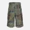 Concert Outfit Washed Destroyed Camouflage Drawstring Cargo Shorts