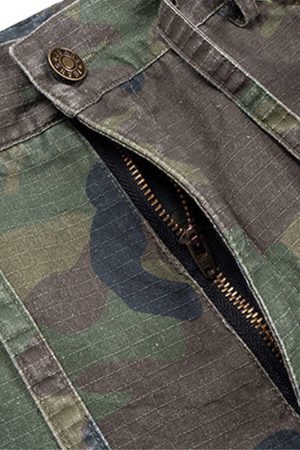 Concert Outfit Washed Destroyed Camouflage Drawstring Cargo Shorts