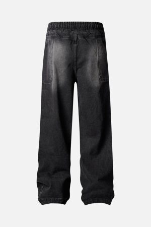 Concert Outfit Washed Distressed Deconstructed Split Drawstring Jeans