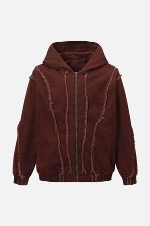 Concert Outfit Washed Distressed Fur Hooded Jacket