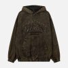 Concert Outfit Washed Distressed Letter Embroidered Denim Hoodie