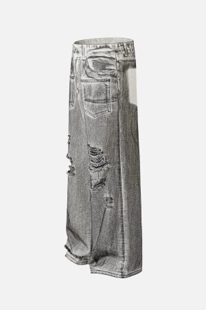 Concert Outfit Washed Distressed Multi-Pocket Ripped Jeans
