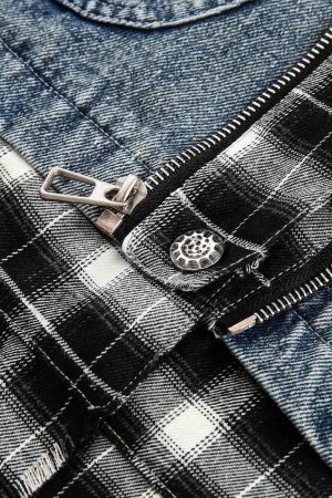 Concert Outfit Washed Distressed Patchwork Faux Two-Piece Denim Jacket