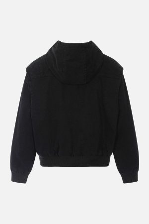 Concert Outfit Washed Distressed Patchwork Work Hooded Jacket