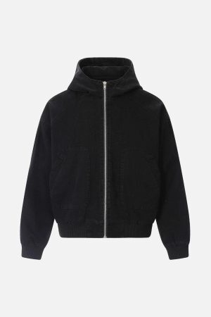 Concert Outfit Washed Distressed Patchwork Work Hooded Jacket
