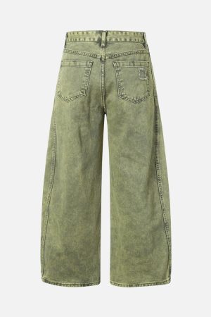 Concert Outfit Washed Distressed Ripped Barrel Jeans