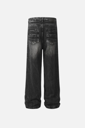 Concert Outfit Washed Lightning Print Loose Jeans