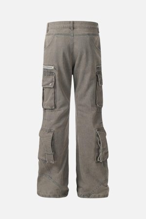 Concert Outfit Washed Multi-Pocket Bootcut Jeans