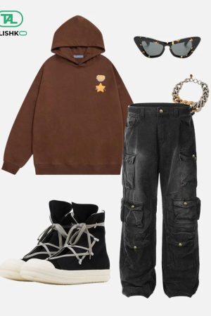 Concert Outfit Washed Multi Pocket Loose Jeans