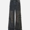 Concert Outfit Washed Pleated Straight Jeans