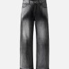 Concert Outfit Washed Raw Edge Straight Jeans