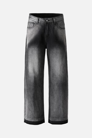 Concert Outfit Washed Raw Edge Straight Jeans
