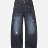 Concert Outfit Washed Ripped Embroidered Barrel Jeans