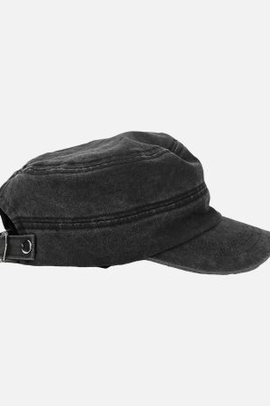 Concert Outfit Washed Rivet Zipper Flat Top Cap