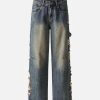 Concert Outfit Washed Side Ripped Straight Jeans
