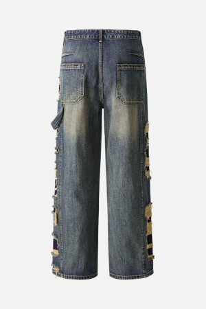 Concert Outfit Washed Side Ripped Straight Jeans