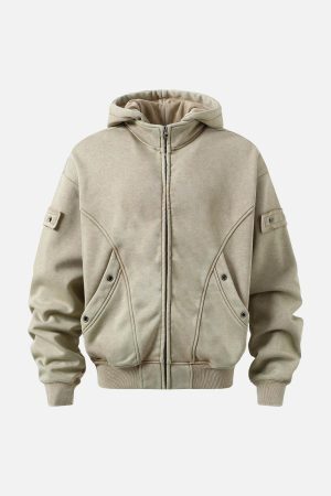 Concert Outfit Wasteland Style Washed Zipper Up Sweatshirt