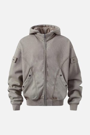 Concert Outfit Wasteland Style Washed Zipper Up Sweatshirt
