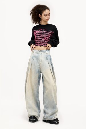 Concert Outfit Wrinkle Washed Loose Jeans