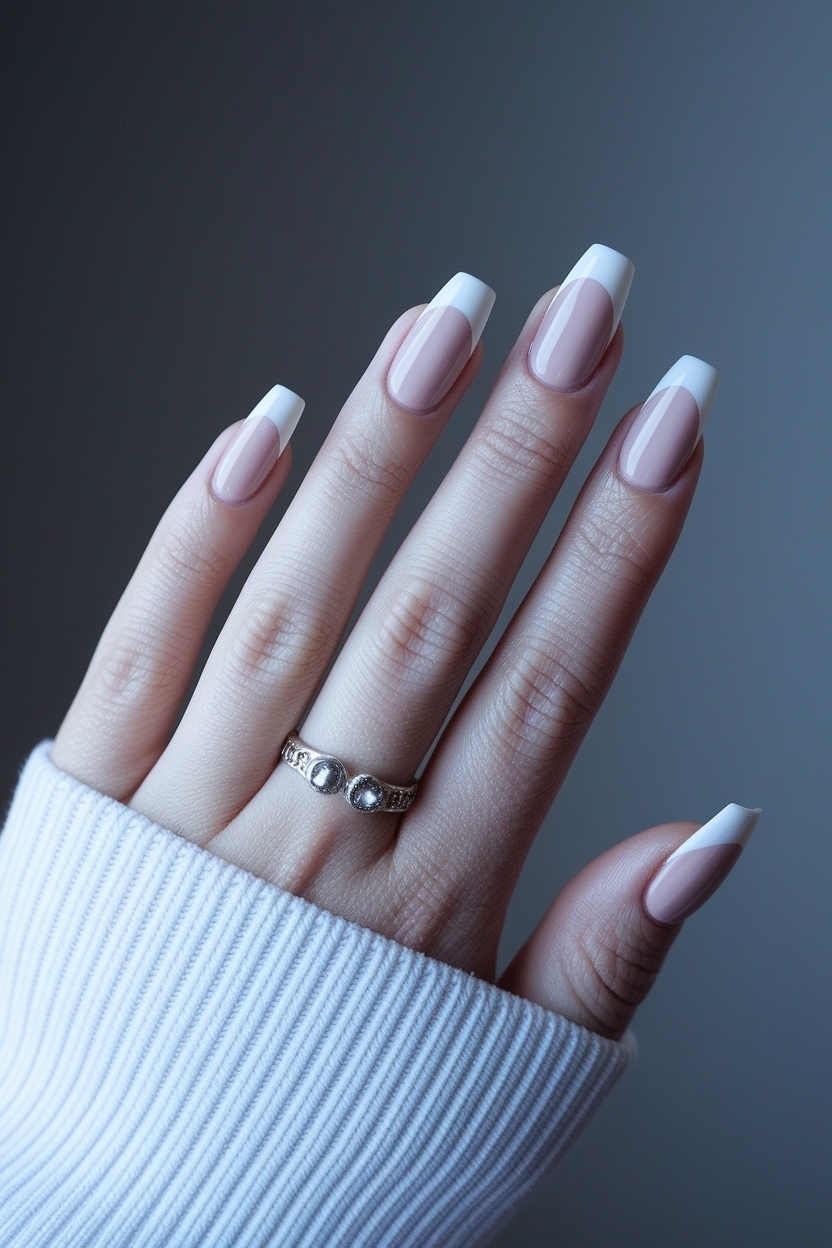 Explore Medium Length French Tip Nails for Versatile Styles outfit idea