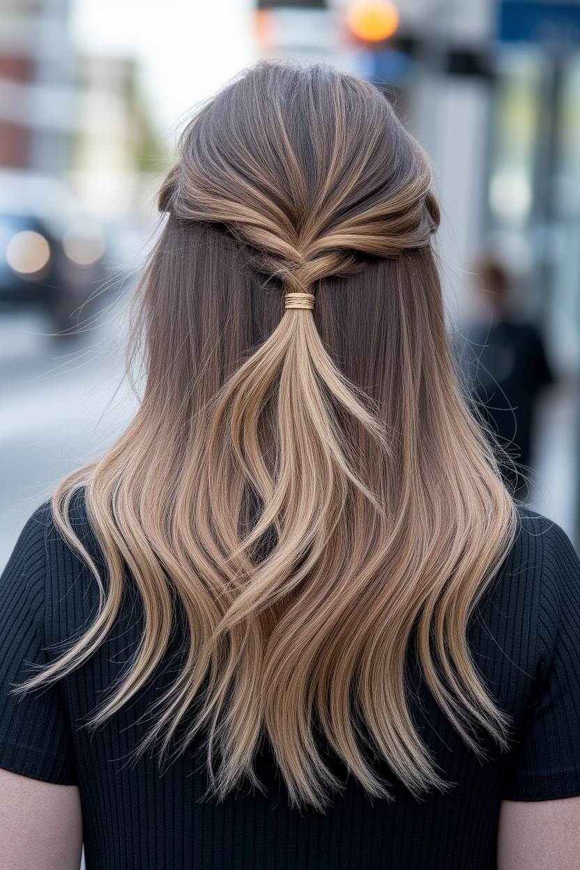 Best Medium Length Hairstyles for Thick Hair Half Up Half Down outfit idea