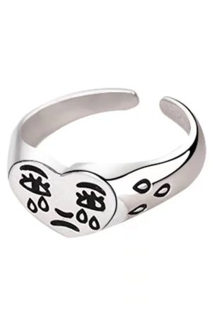New Style Trends - Aesthetic Crying Heart Adjustable Ring - Outfit Ideas