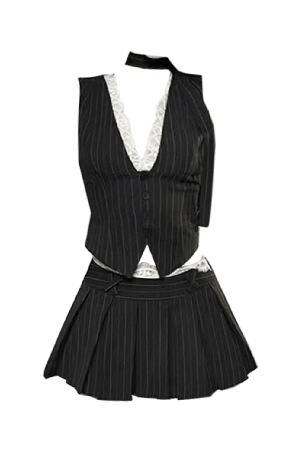 New Style Trends - Aesthetic Pinstripe Vest and Skirt Outfit Set - Outfit Ideas