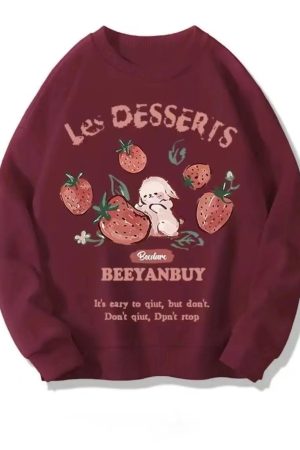 New Style Trends - Aesthetic Strawberry Bunny Chocolate Sweatshirt - Outfit Ideas