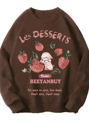 New Style Trends - Aesthetic Strawberry Bunny Chocolate Sweatshirt - Outfit Ideas