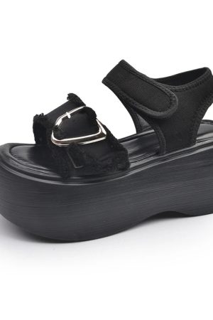 New Style Trends - Aesthetic Y2k Denim Heart Buckle Sandals - Outfit Ideas