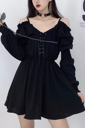 New Style Trends - Alt Black Long Sleeve Gothic Dress - Outfit Ideas