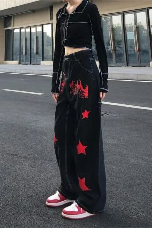 New Style Trends - Alt Black Red Star Jeans - Outfit Ideas
