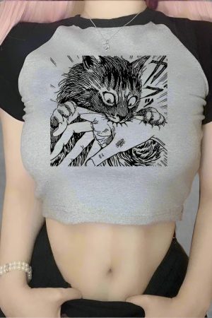 New Style Trends - Alt Cat Print Crop Top - Outfit Ideas