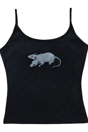 New Style Trends - Alt Double Rat Graphic Tube Crop Top - Outfit Ideas
