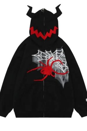 New Style Trends - Alt Edgy Devil Spider Zip Hoodie - Outfit Ideas
