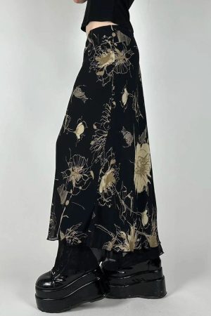 New Style Trends - Alt Edgy Midnight Floral Maxi Skirt - Outfit Ideas