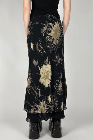 New Style Trends - Alt Edgy Midnight Floral Maxi Skirt - Outfit Ideas