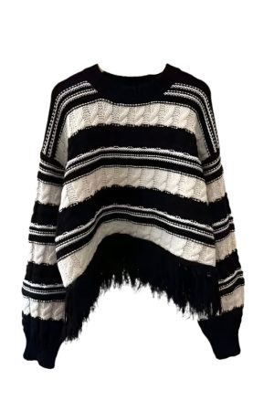 New Style Trends - Alt Grunge Fringe Striped Sweater - Outfit Ideas